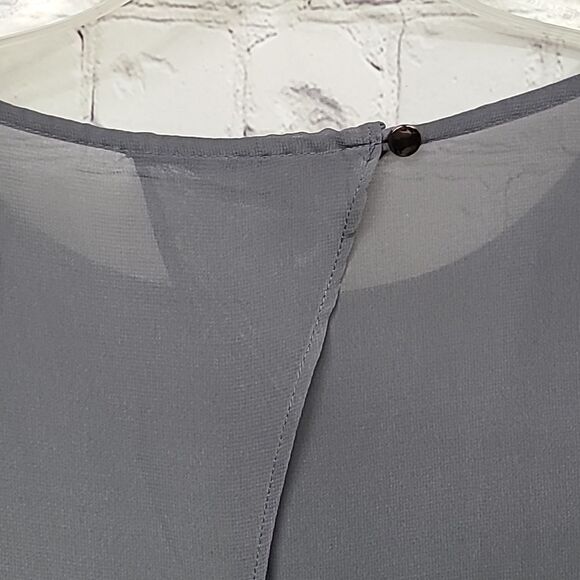 Banana Republic Petite Small Gray Silky Soft Sheer Open Back Blouse Minimalist - Picture 9 of 10